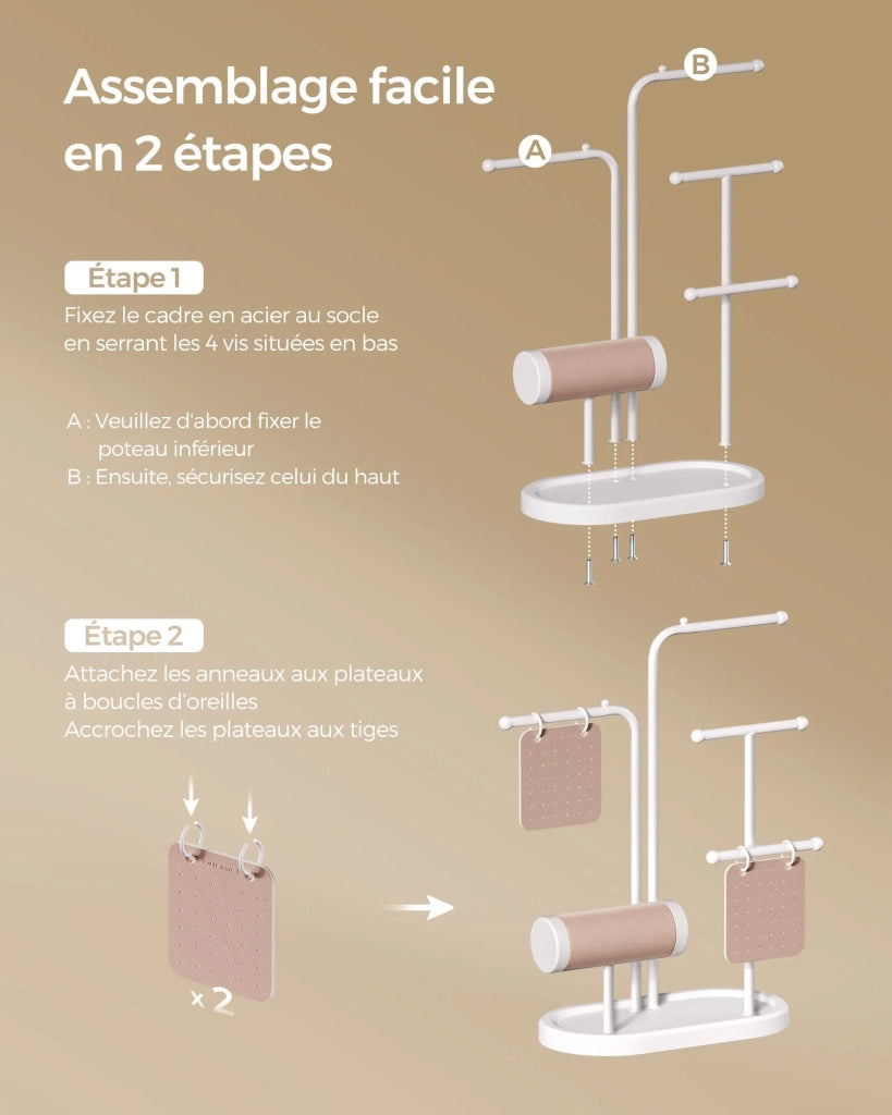 Espositore per gioielli regalo per la festa della mamma 10,8 x 20,4 x 31,5 cm espositore in metallo 2 piastre con occhielli 6 aste per appendere collane orecchini braccialetti e anelli 12_0007033