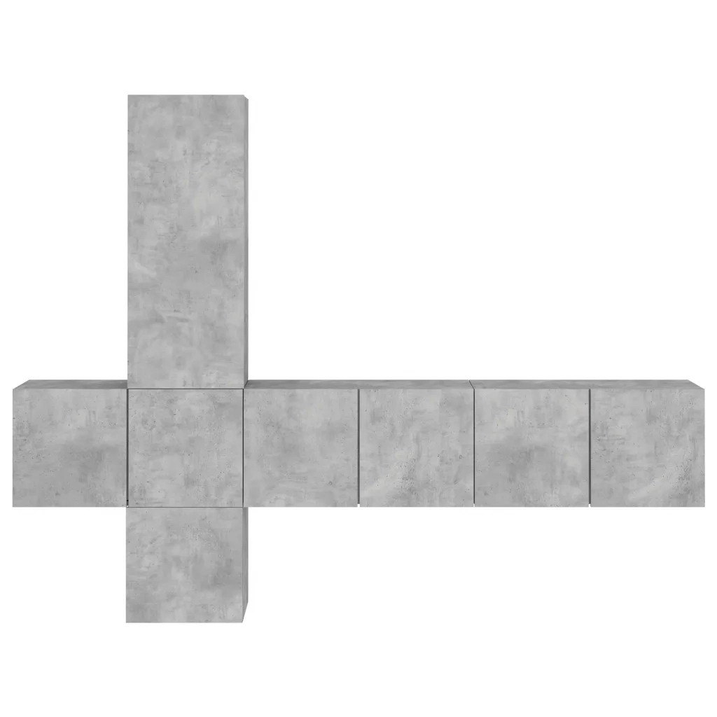 Mobili TV a Muro con LED 5pz Grigio Cemento Legno Multistrato 3216460