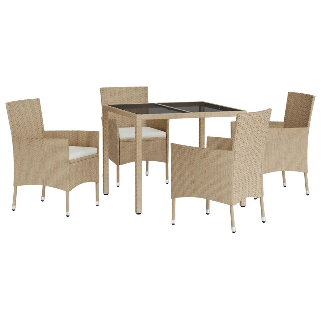 Set da Pranzo da Giardino 5 pz con Cuscini Beige in Polyrattan 3187349