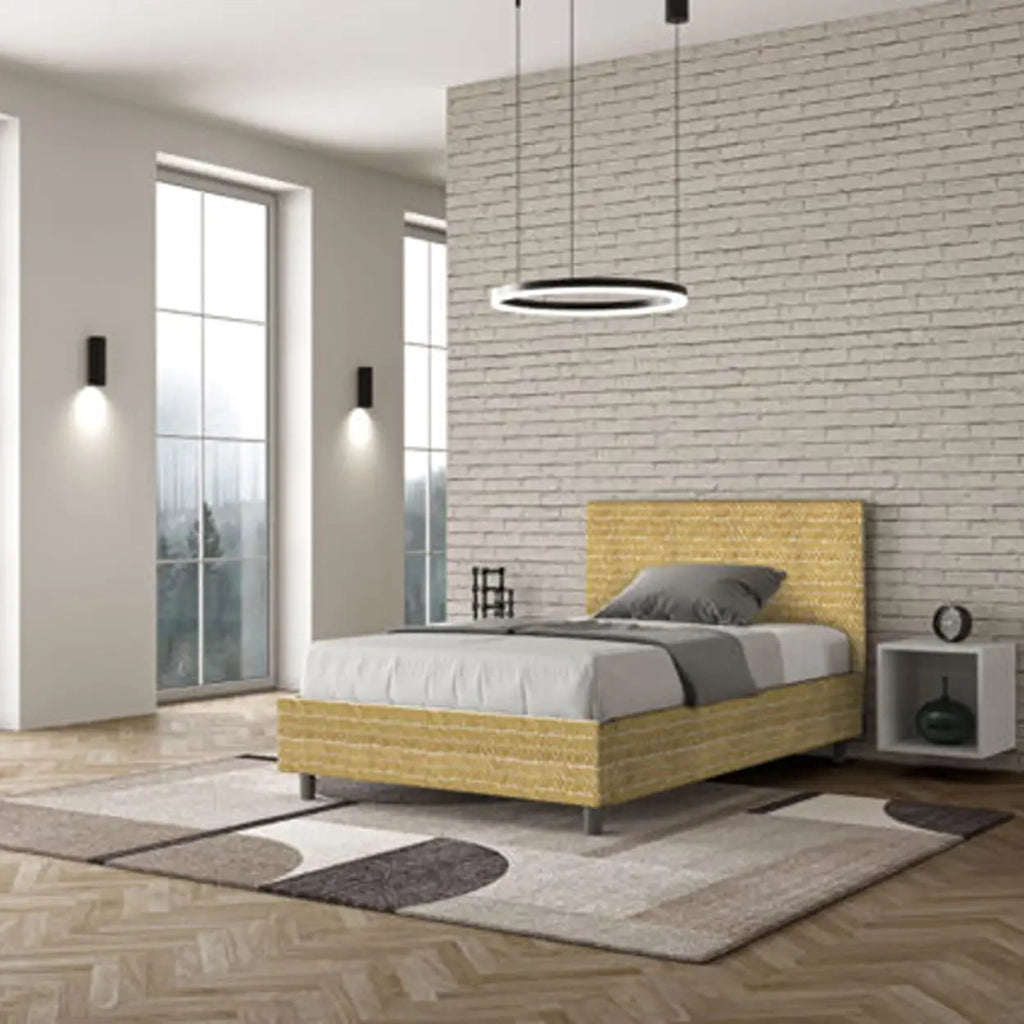 Letto una piazza e mezza contenitore imbottito 120x200 tessuto Aragona 3 giallo Adele