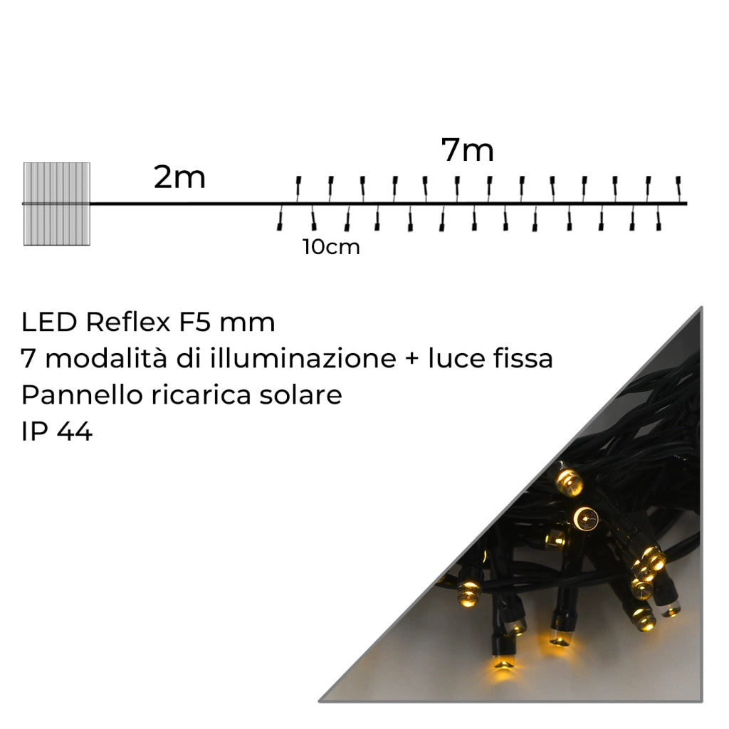 CATENA LUMINOSA DI NATALE 100 LED A RICARICA SOLARE LUCE CALDA - IDEALE PER ALBERI E DECORAZIONI
