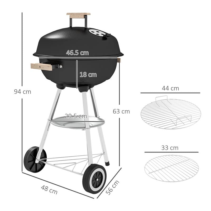 BARBECUE A CARBONELLA CON GRIGLIA IN ACCIAIO COPERCHIO E PRESE D'ARIA E RUOTE NERO 48X56PX94 CM