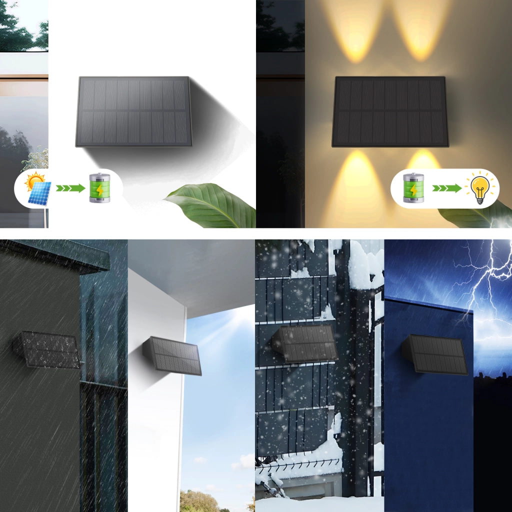 ZMH Lampada da Parete Solare Esterna Luce Calda Alto e Basso 1 Pezzi per Recinzione Giardino Balcone Terrazza