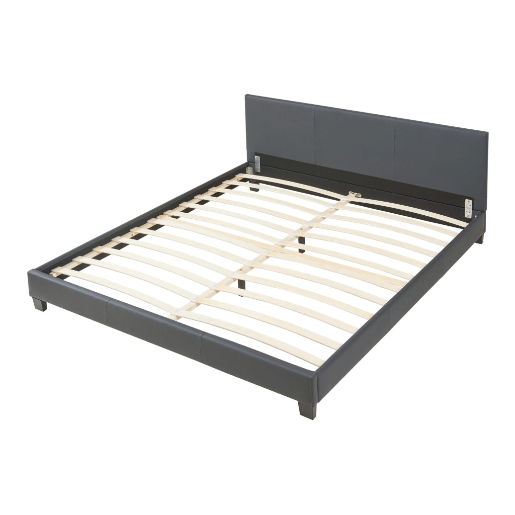 Letto Matrimoniale King Size Albacete con Testiera Alta e Materasso 180x200 cm Similpelle Grigio Scuro Corium