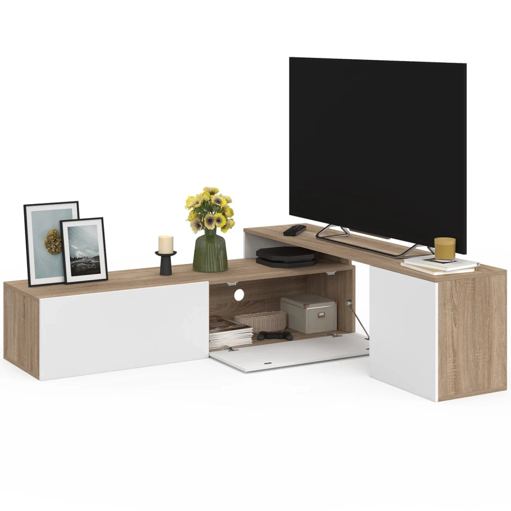 IDMarket - BASILE 140-180 cm, mobile TV angolare modulare in legno e bianco