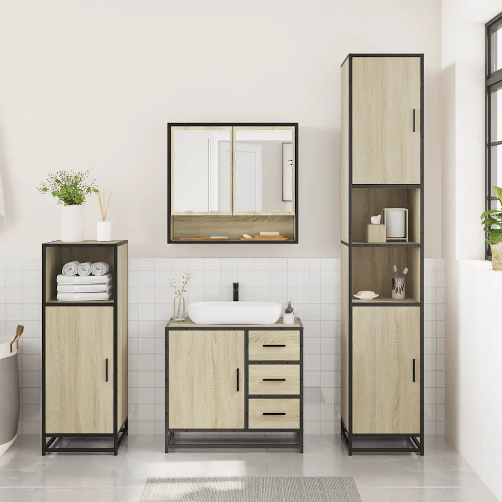 Set Mobili da Bagno 3 pz Rovere Sonoma in Legno Multistrato