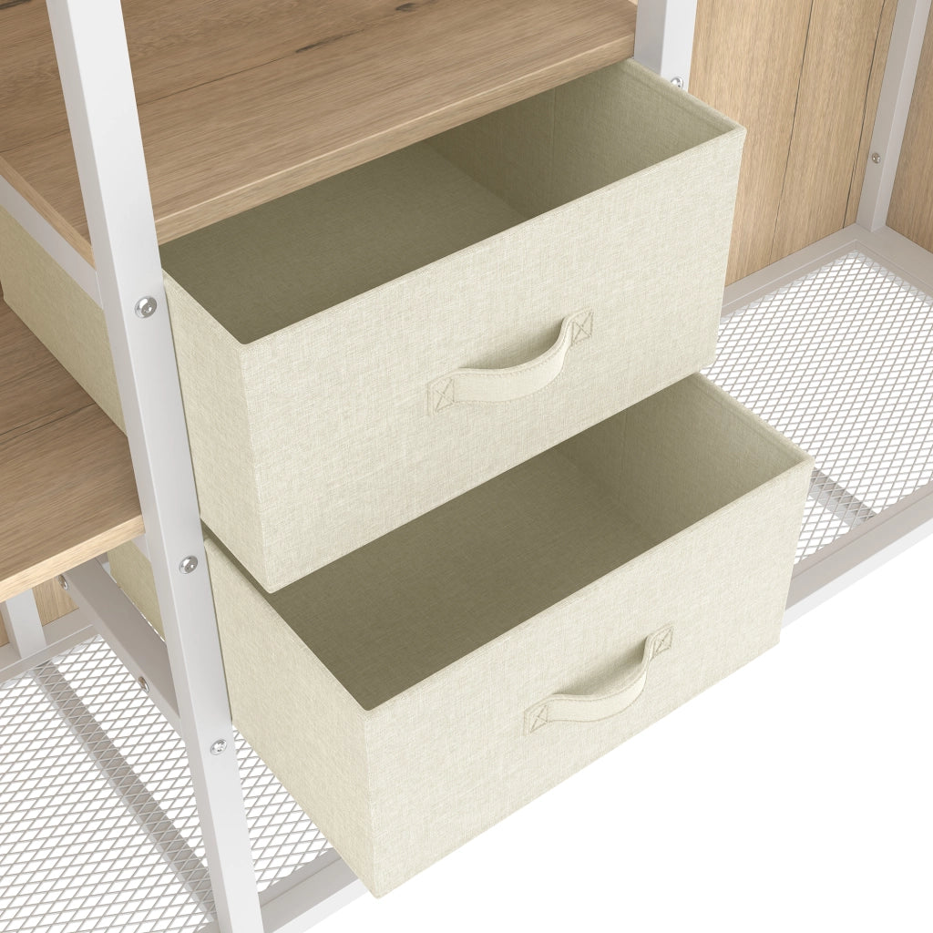 LETTO a soppalco 90x200 cm con 2 cassetti, guardaroba aperto, LED multicolore, bianco