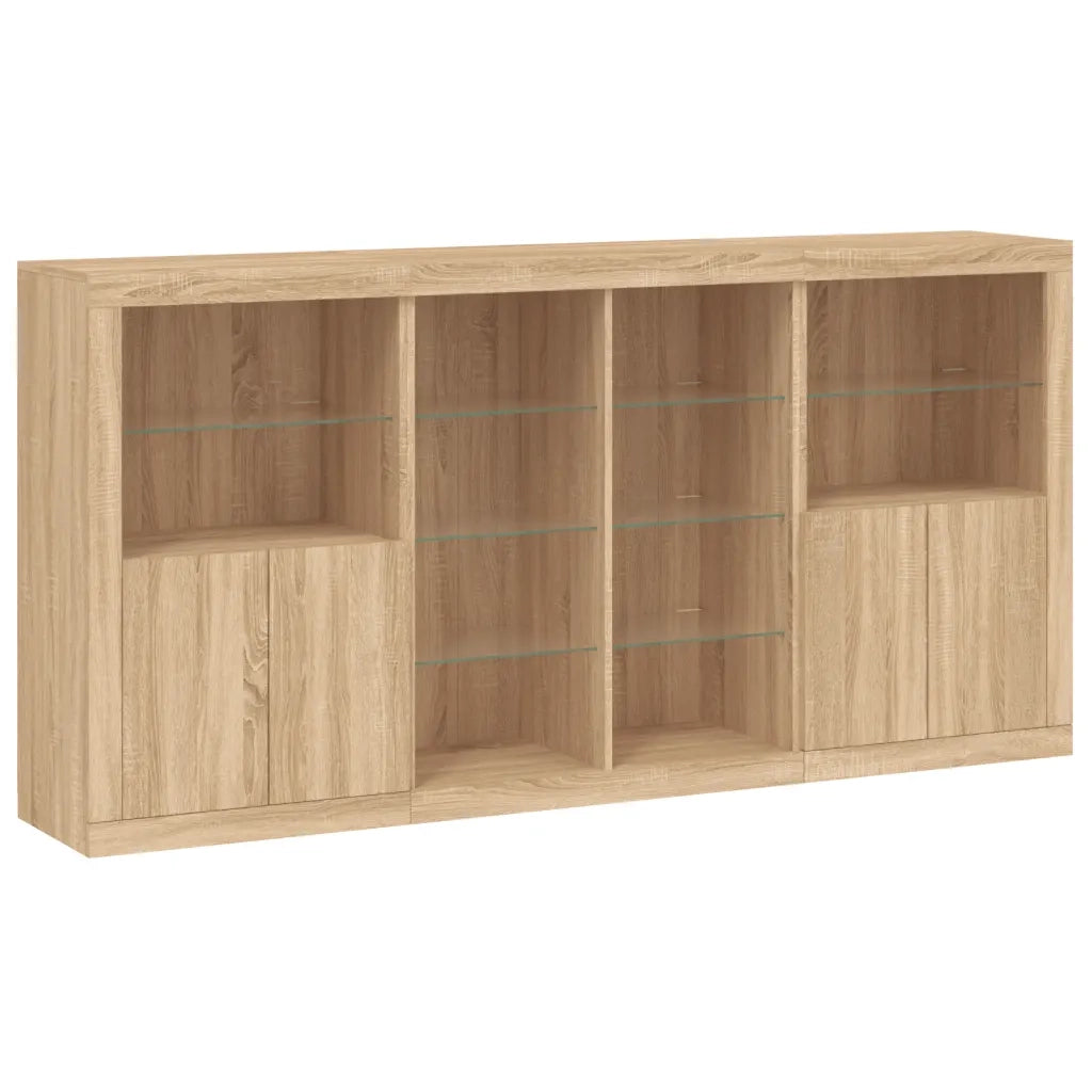 Credenza | Madia | Buffet da pranzo | Armadio da pranzo con Luci LED Rovere Sonoma 202x37x100 cm