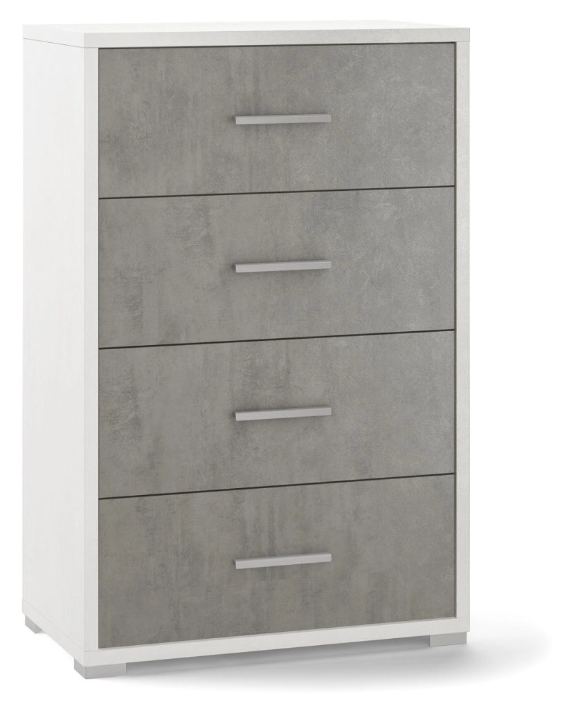MOBILE CASSETTIERA 4 H110 L71 P41 Cm STRUTTURA BIANCO FRONTALE CEMENTO SARMOG