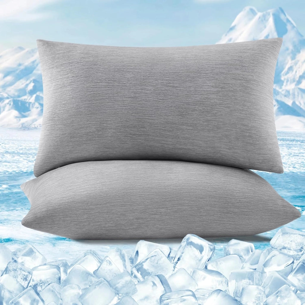 Federe Cuscino Rinfrescanti 2 Pezzi, Doppia Faccia Termo-Regolante con Tecnologia Arc-Chill, Federe Antisudore Notte, Zip Nascosta e Tessuto Traspirante, Lavabile in Lavatrice 50x70 cm Grigio