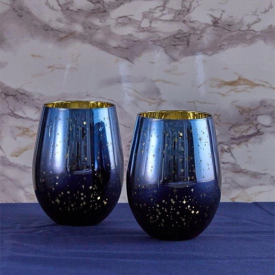 Set di Tumbler in Vetro Artigianale - Galaxy Blu e Oro - Set da 2 pezzi