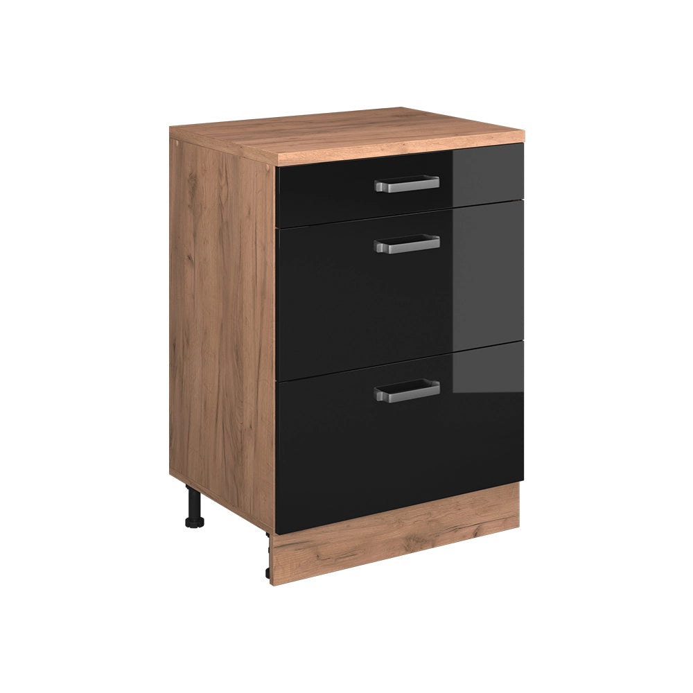 Mobile per mansarda Rion Nero lucido/Rovere dorato 60 x 83.8 cm senza inclinazione con 3 cassetti Vicco
