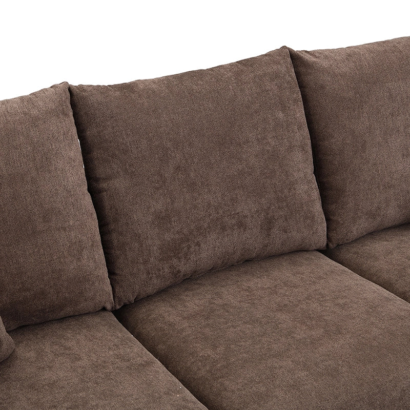 Divano Ad Angolo Modulare 3 Posti con Contenitore; 2 Pouf Contenitore e Funzione Letto; Chenille Marrone Antico