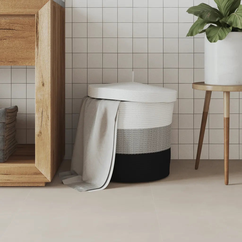 Cestino Portaoggetti con Coperchio Bianco Nero ?40x35cm Cotone CFW7178518