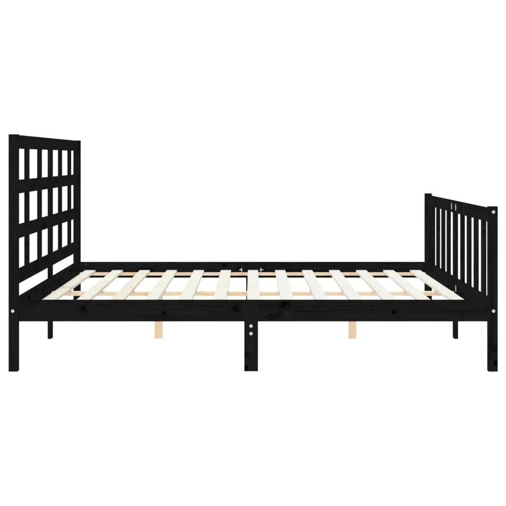 Giroletto con Testiera-Struttura Letto con testiera Nero 200x200 cm in Legno Massello 555993