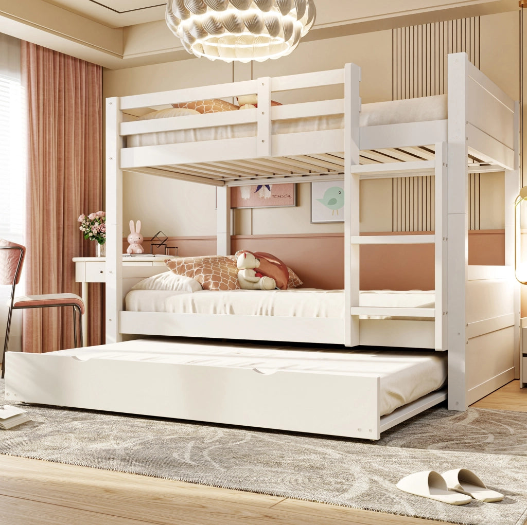 Letto a castello 90x200 cm trasformabile con letto estraibile; spondina e scala bianco