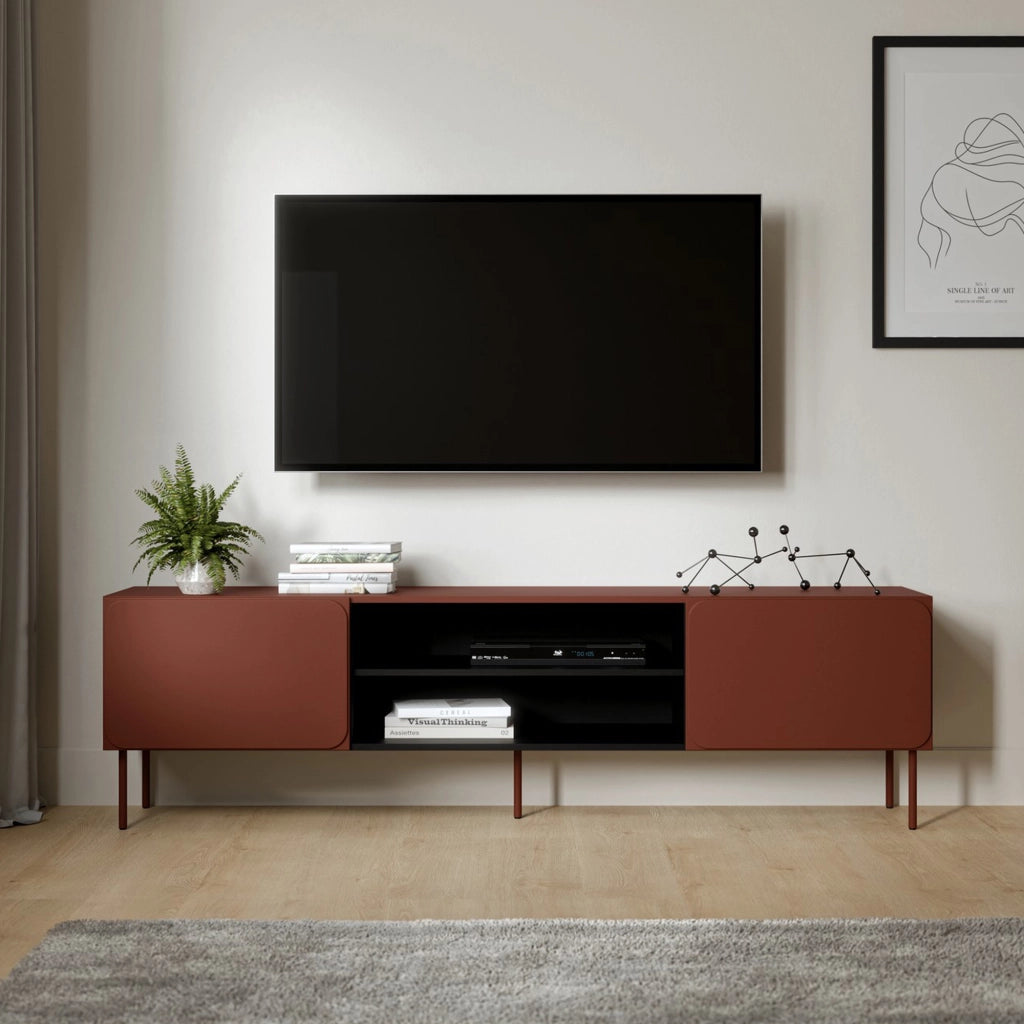 Cesara, Mobile Porta tv un Ripiano, 200x42x57h cm Marrone Terracotta