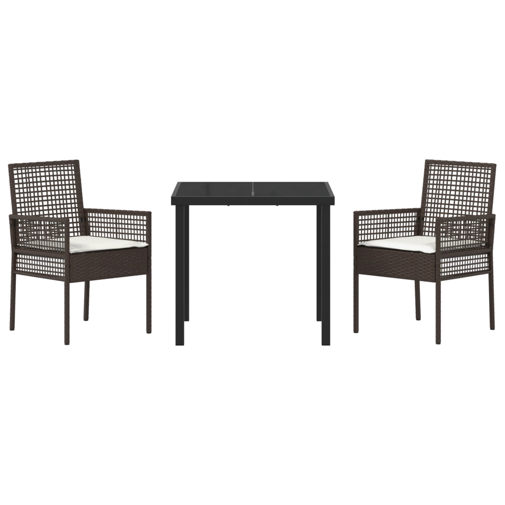 Set da Pranzo Giardino 3 Pezzi con Cuscini Marrone Polyrattan