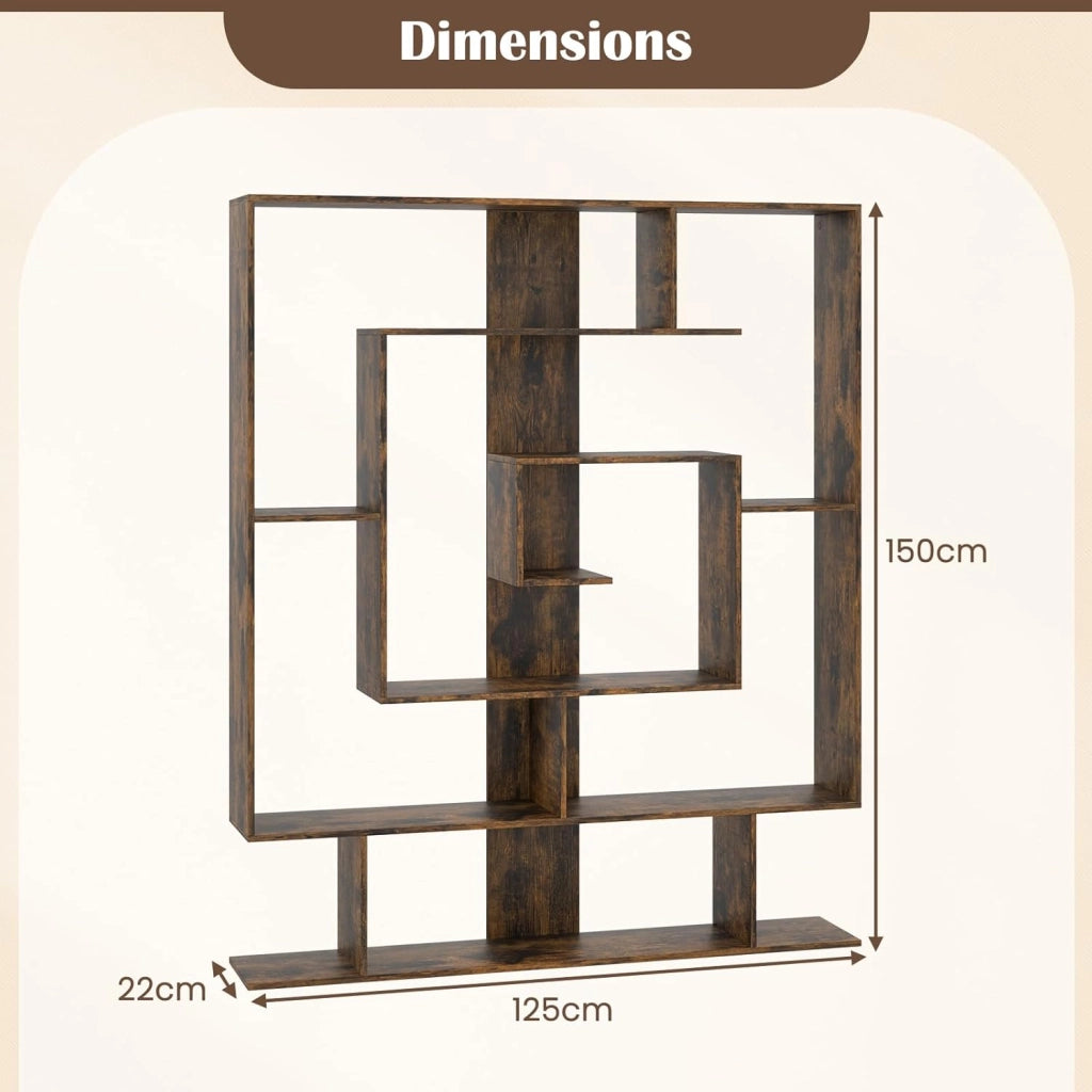Libreria geometrica, scaffale espositivo, scaffale espandibile, scomparti aperti, protezione antiribaltamento, per soggiorno, camera da letto, studio (marrone)