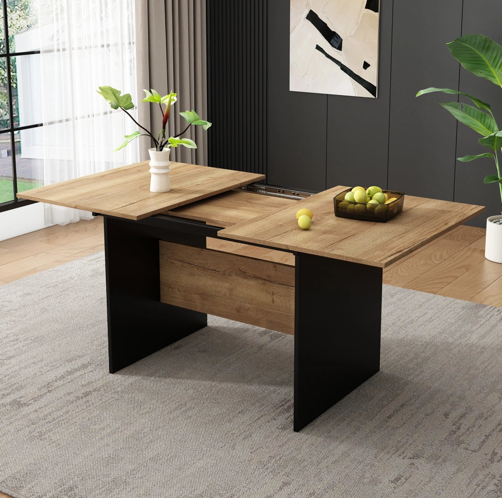 Tavolo da pranzo allungabile 140-180x80 cm in MDF; colore nero e noce scuro
