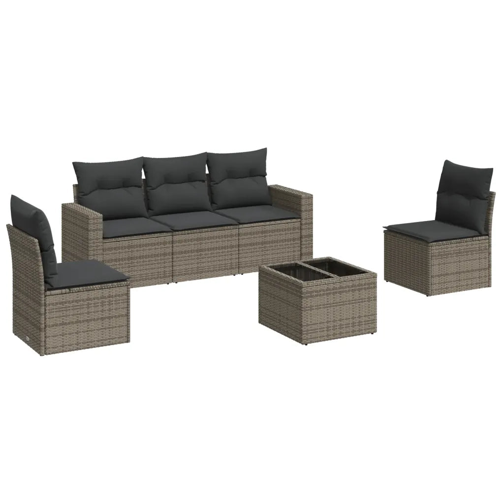 Set Divano da Giardino 6 pz con Cuscini Grigio in Polyrattan 3218790