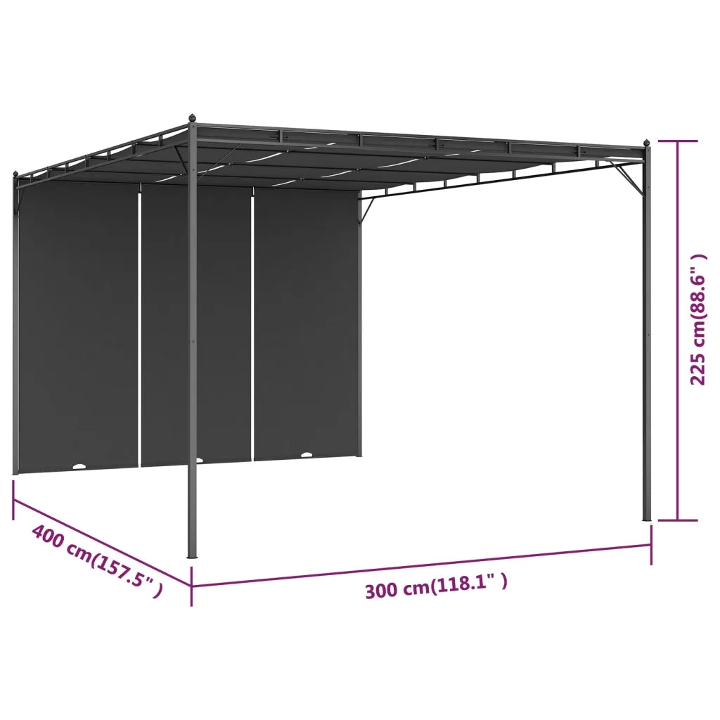 Gazebo da Giardino con Tenda Laterale 4x3x2,25 m Antracite 47996