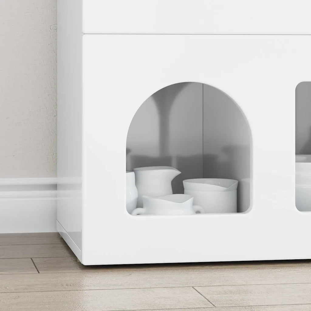 Credenza-Buffet-Armadio da cucina Bianco Lucido 80.5 x 35 x 59 cm Legno multistrato