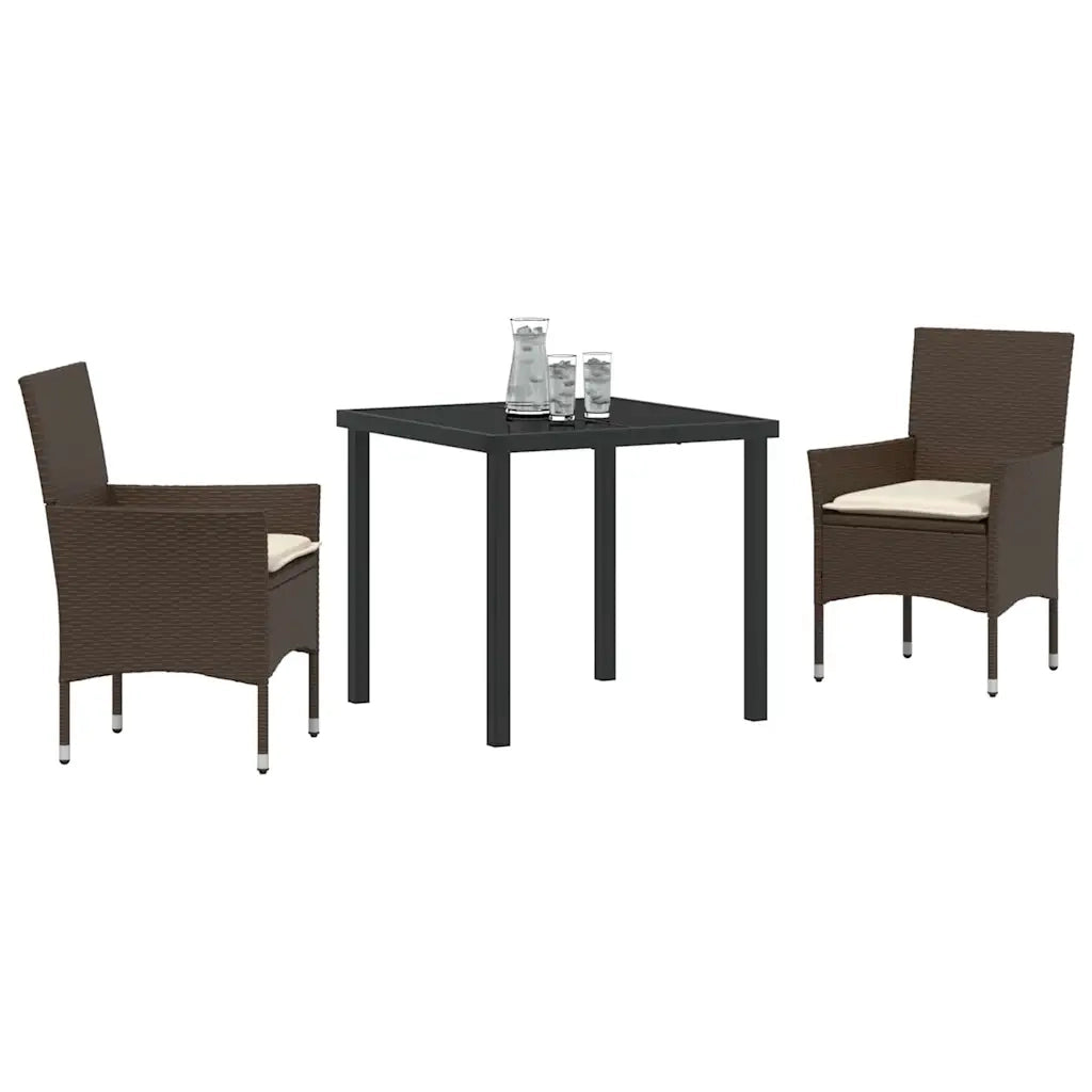 Set da Pranzo per Giardino con cuscino 3 pcs Marrone polyrattan 3379779