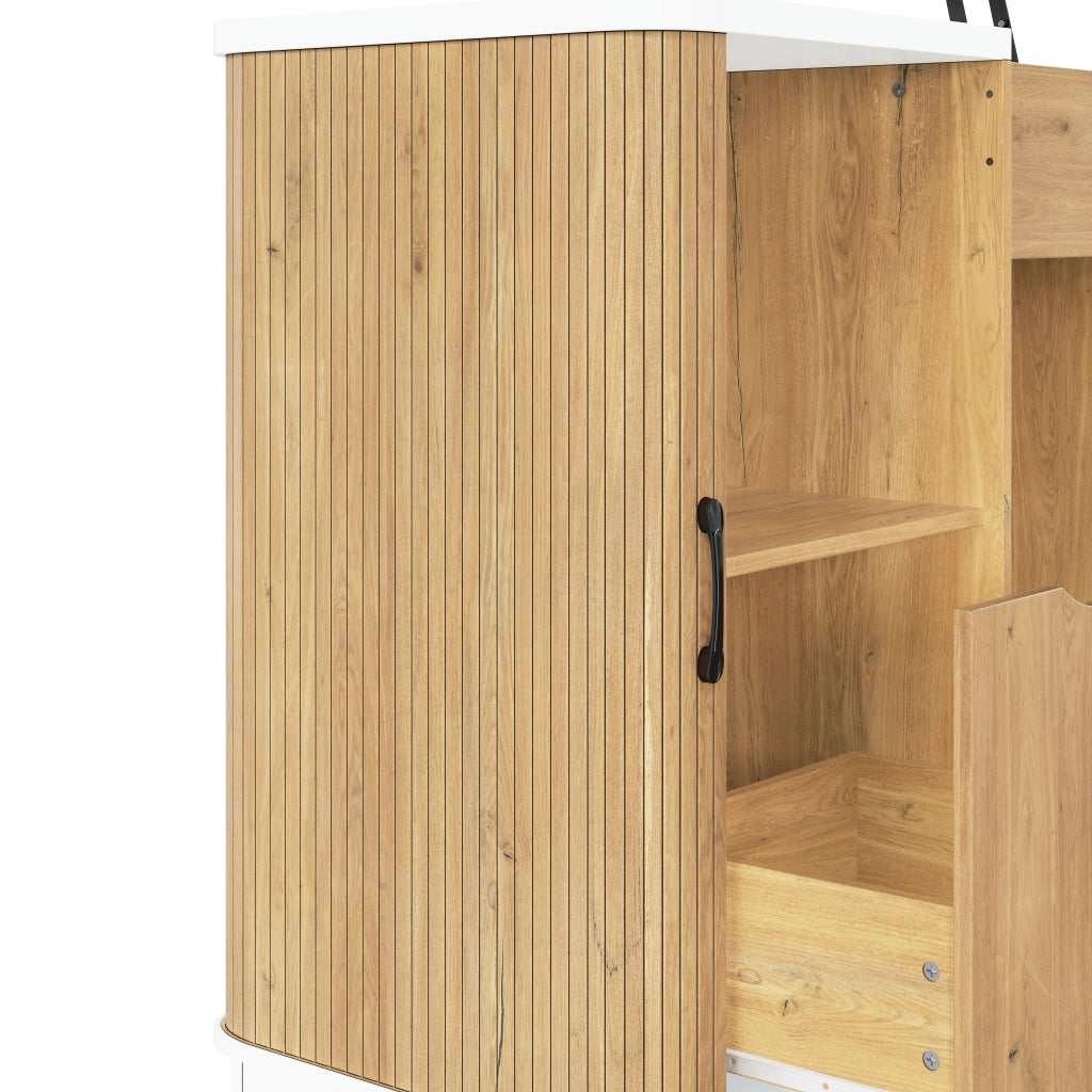 Scrivania regolabile in altezza con 2 cassetti in MDF bianco e rovere