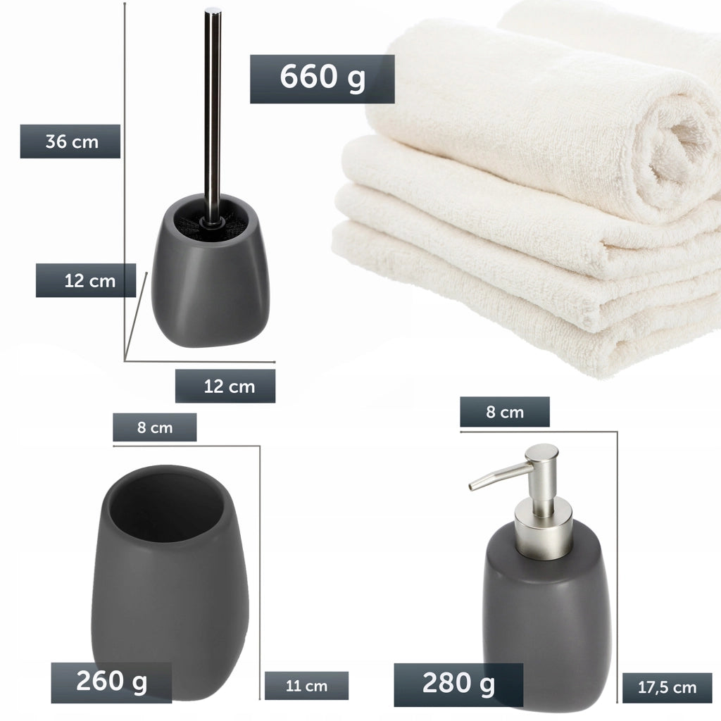 Set da bagno KADAX 3 in 1 con dispenser di sapone per WC, spazzolino e bicchiere, colore grigio.