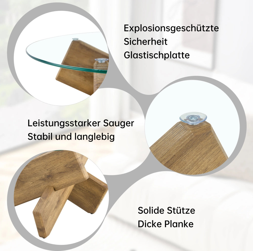 Tavolino da salotto rotondo in MDF e vetro; ?79 cm; altezza 45 cm; supporto a croce