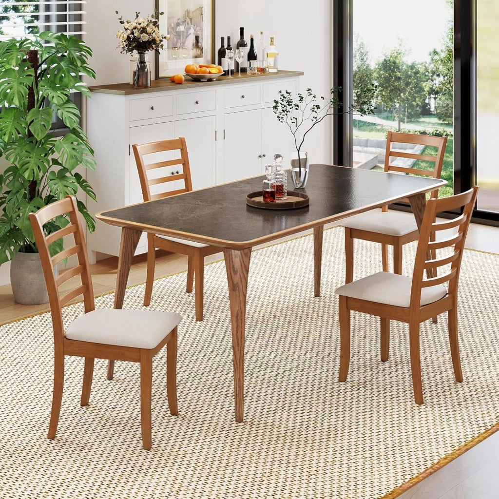 Set di 2/4 Sedie da Pranzo con Gambe in Legno di Gomma, Sedile Imbottito, Schienale Alto, Sedie Laterali Imbottite senza Braccioli per Sala da Pranzo, Cucina e Soggiorno (Beige)