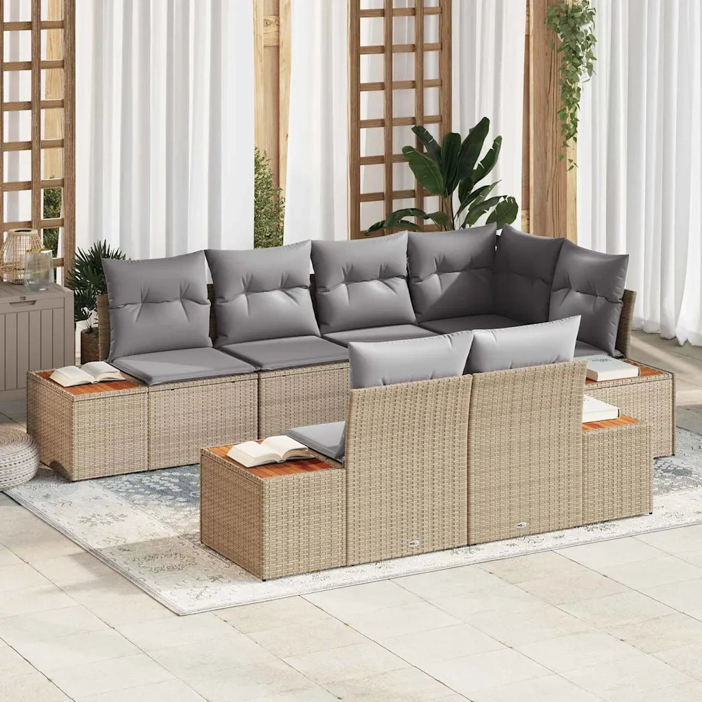 Set Divano da Giardino 7 pcs Beige e Grigio Chiaro Polyrattan