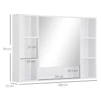 kleankin Specchiera Bagno con Mensole Aperte e Armadietto con Anta Specchiata, Mobile Bagno con Specchio Salvaspazio, 100x15x70cm, Bianco