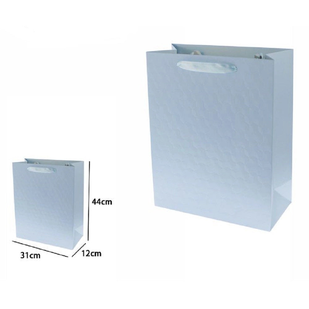 Trade Shop - Set 2 Borse Buste Regalo Shopper Azzurra Goffrata Manico Tessuto 44x31x12cm 69928 -