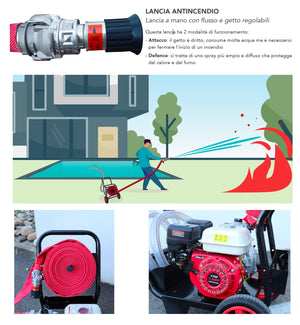 Motopompa Antincendio a Scoppio 4T Tubo 25m con Aspiratore Acqua e Carrello Pool Sam