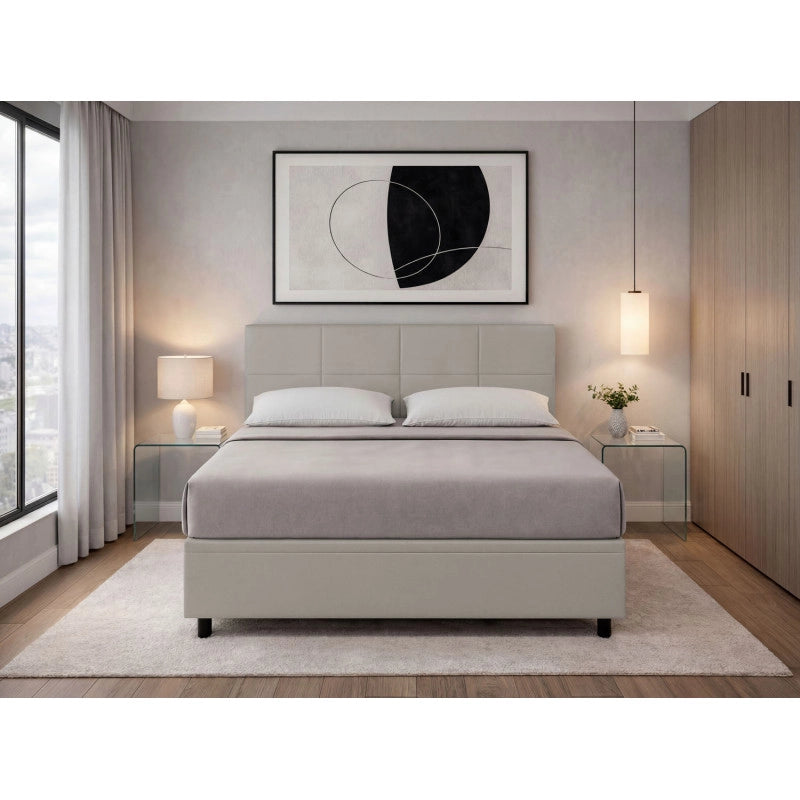Letto imbottito Matrimoniale 180x200 cm Square - Similpelle,Tortora,Contenitore