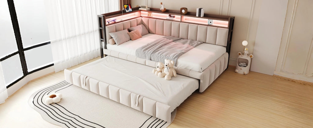 letto divano in tessuto beige 101.5 x 211.5 cm