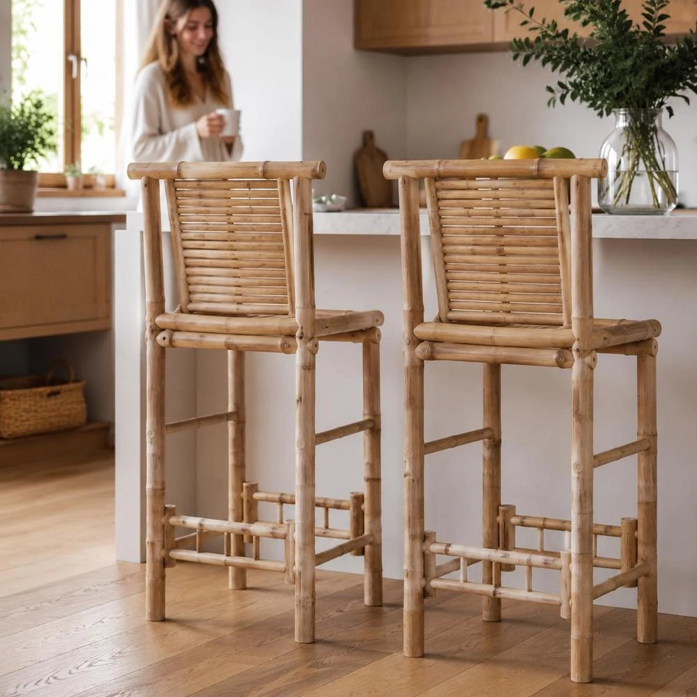 Bar Stools, 2 Pieces, Bamboo