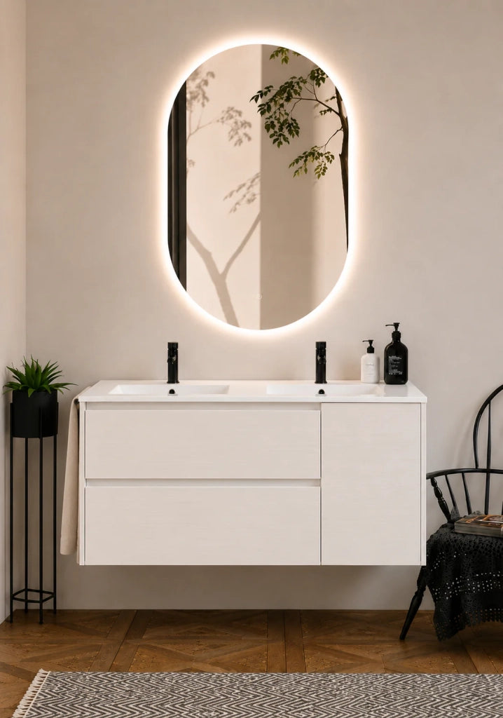 Mobile bagno con lavabo ORIGENBATH ITACA senza specchio 120x45 cm doppio lavabo bianco nordico