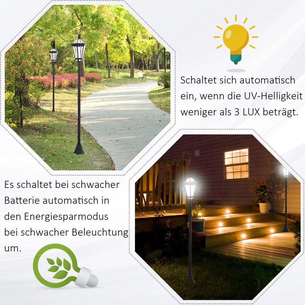 Lampada Solare Da Giardino Doppia Ø18,5 X H129 Cm Plastica Nera Per Esterni Con Sensore Crepuscolare
