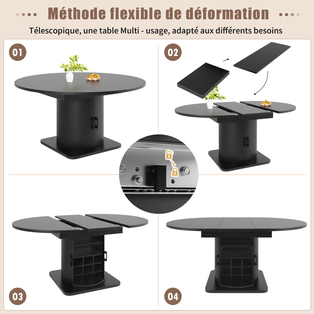 Tavolo allungabile con vano contenitore; ripiani removibili e portabicchieri; per cucina; in MDF e metallo; nero; 118 × 118 × 76 cm