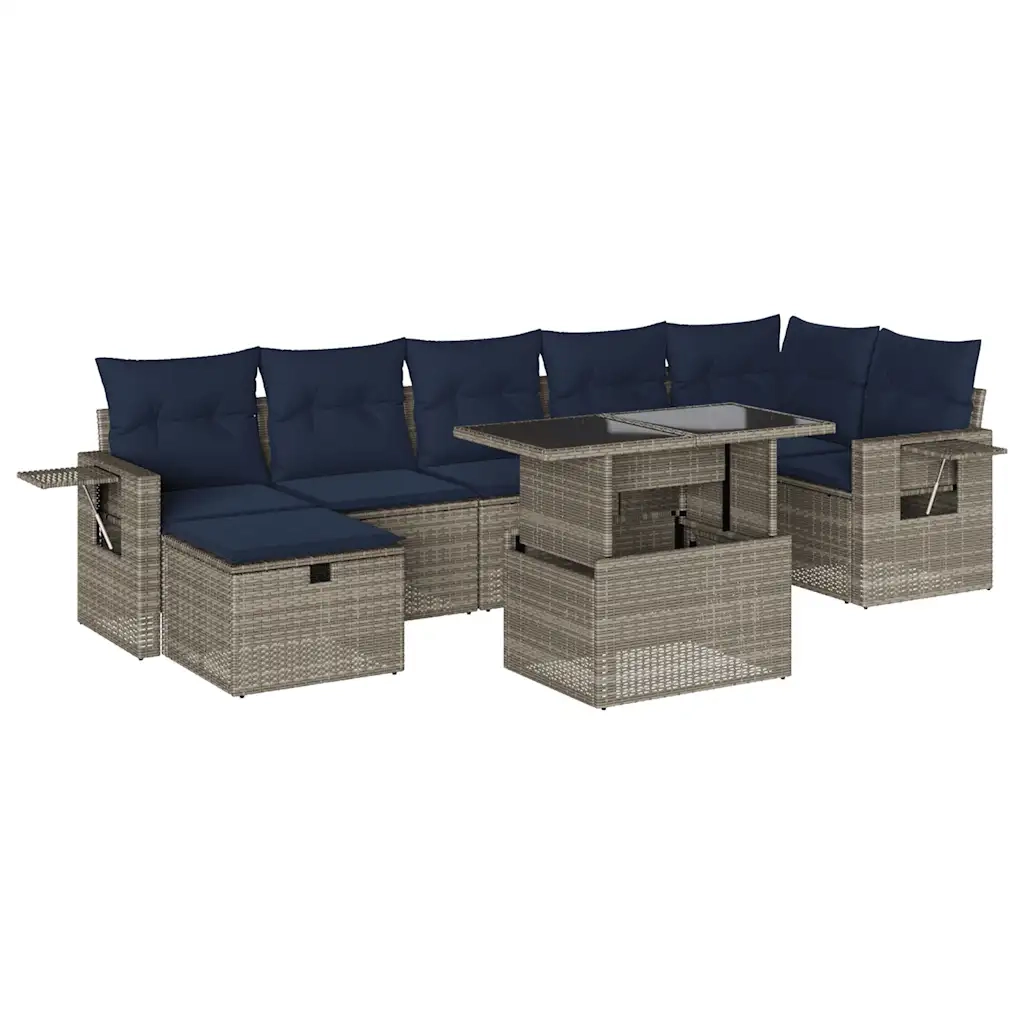 Set Divani da Giardino 8 pz con Cuscini Grigio in Polyrattan 3274991