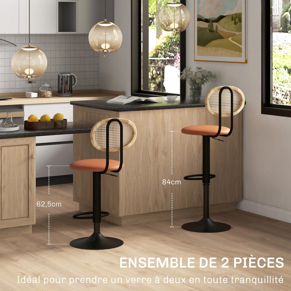 Sgabelli da Bar con Schienale in Rattan e Poggiapiedi ¨C zephmum ¨C Marrone, Regolabile in Altezza, Set di 2