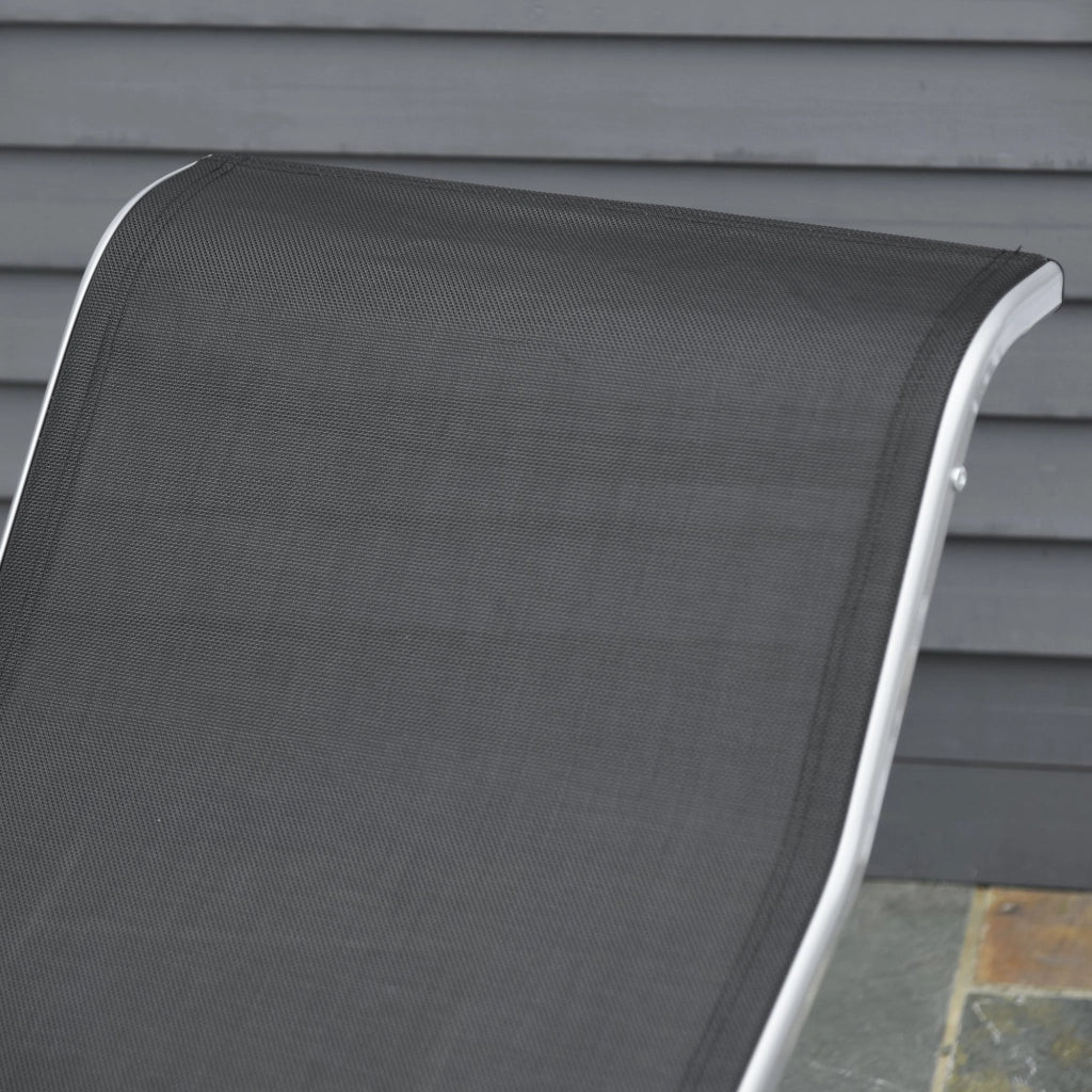 Easycomfort Set 2 Sdraio da Giardino e Tavolino con Vetro, Lettino Prendisole con Tessuto Traspirante 59 x 169 x 66cm, Nero Grigio