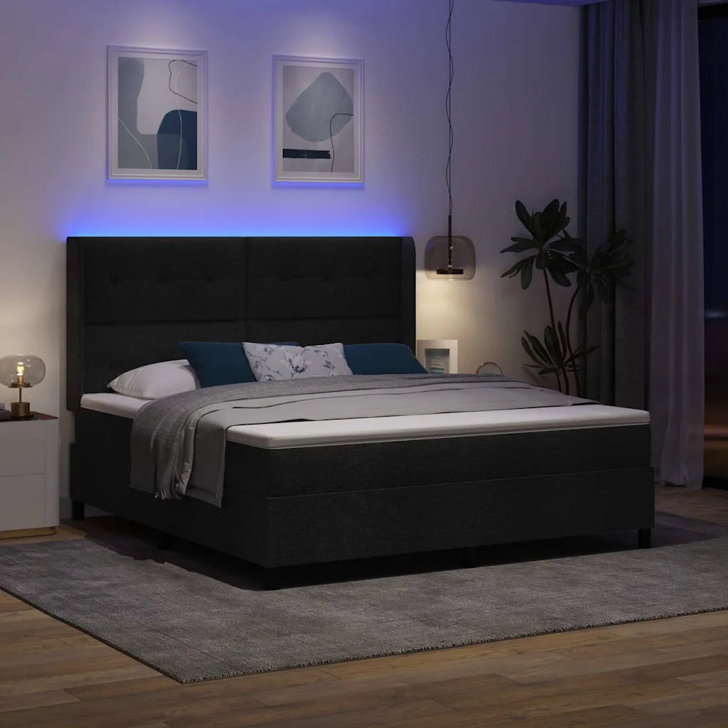 Letto a Sorgente LED con materasso Nero 180 x 200 cm Tessuto