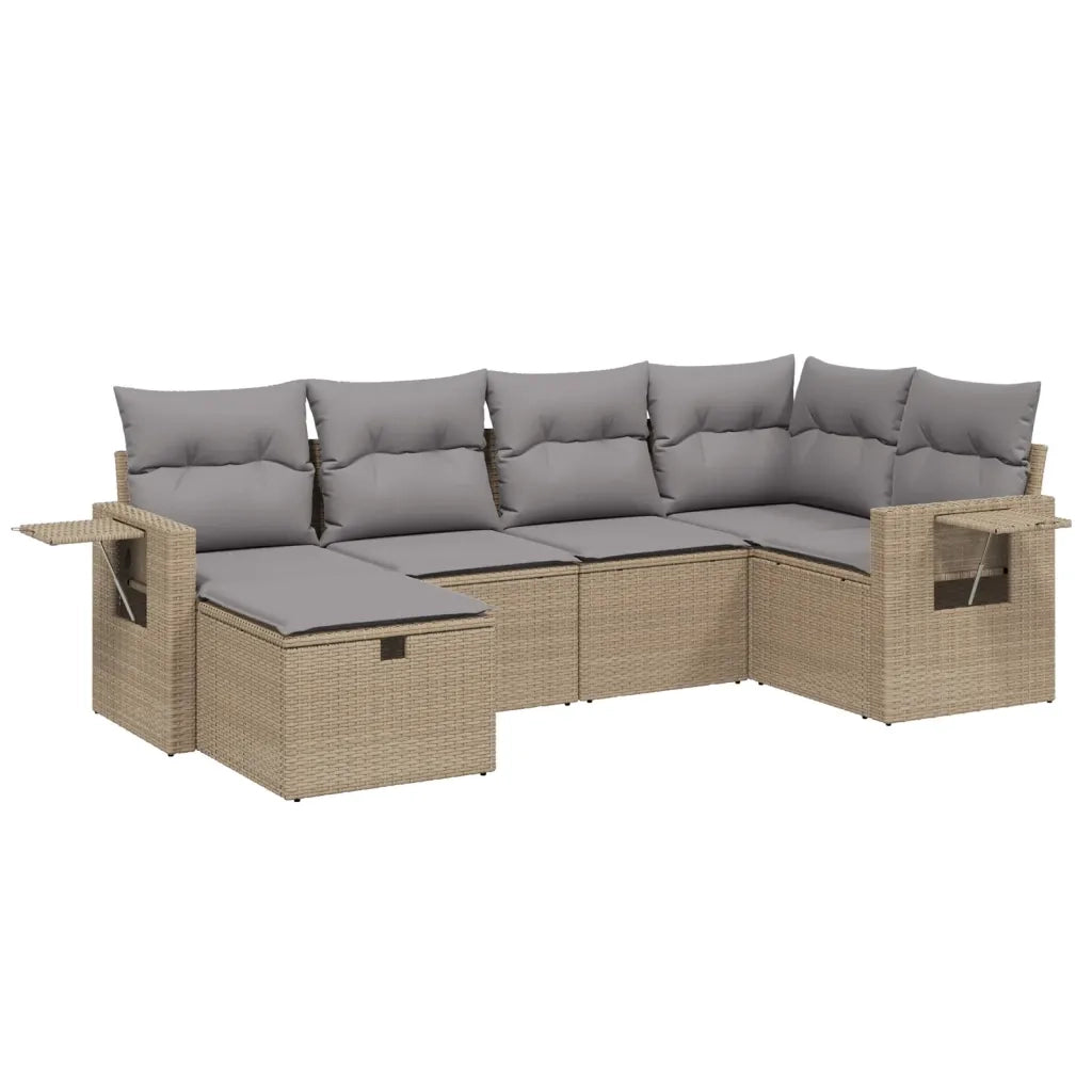 Set Divano da Giardino 6 pz con Cuscini Beige Misto Polyrattan
