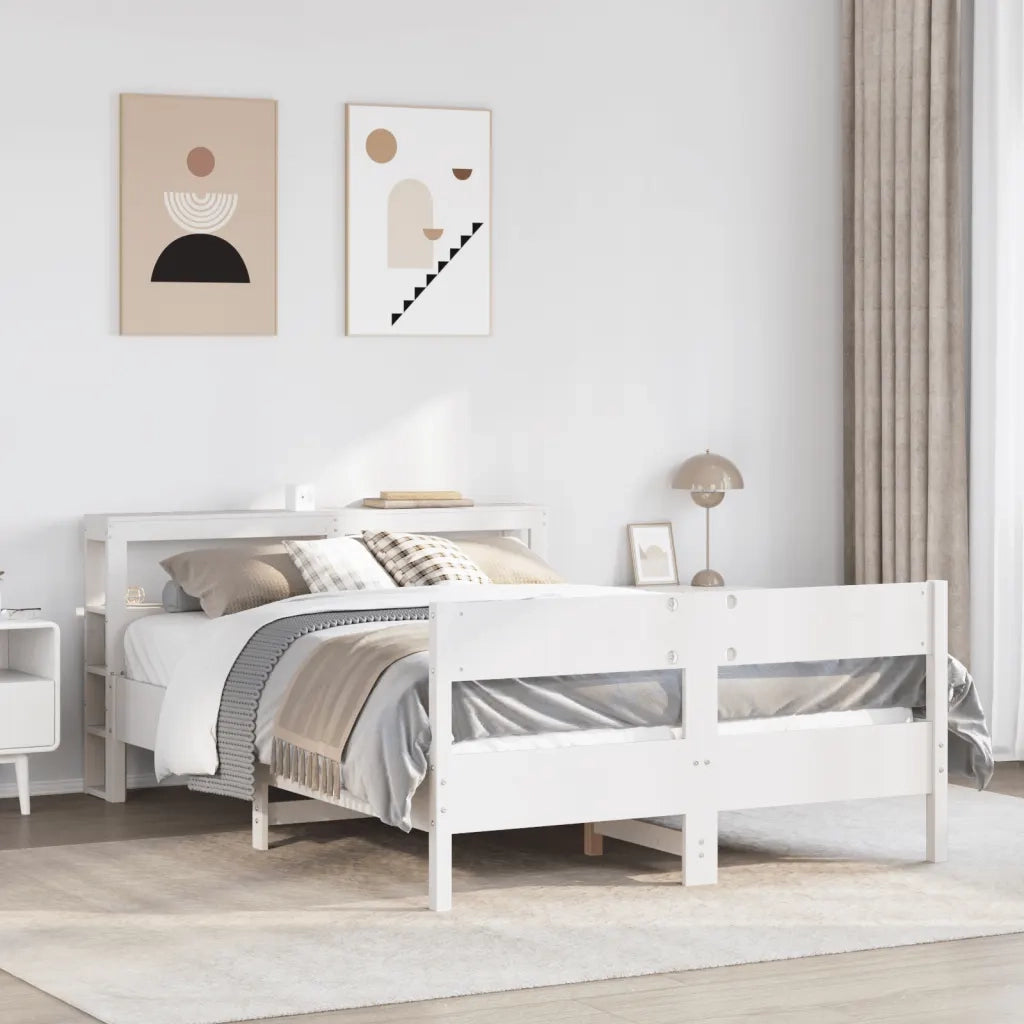 Letto senza Materasso Bianco 135x190 cm Legno Massello di Pino