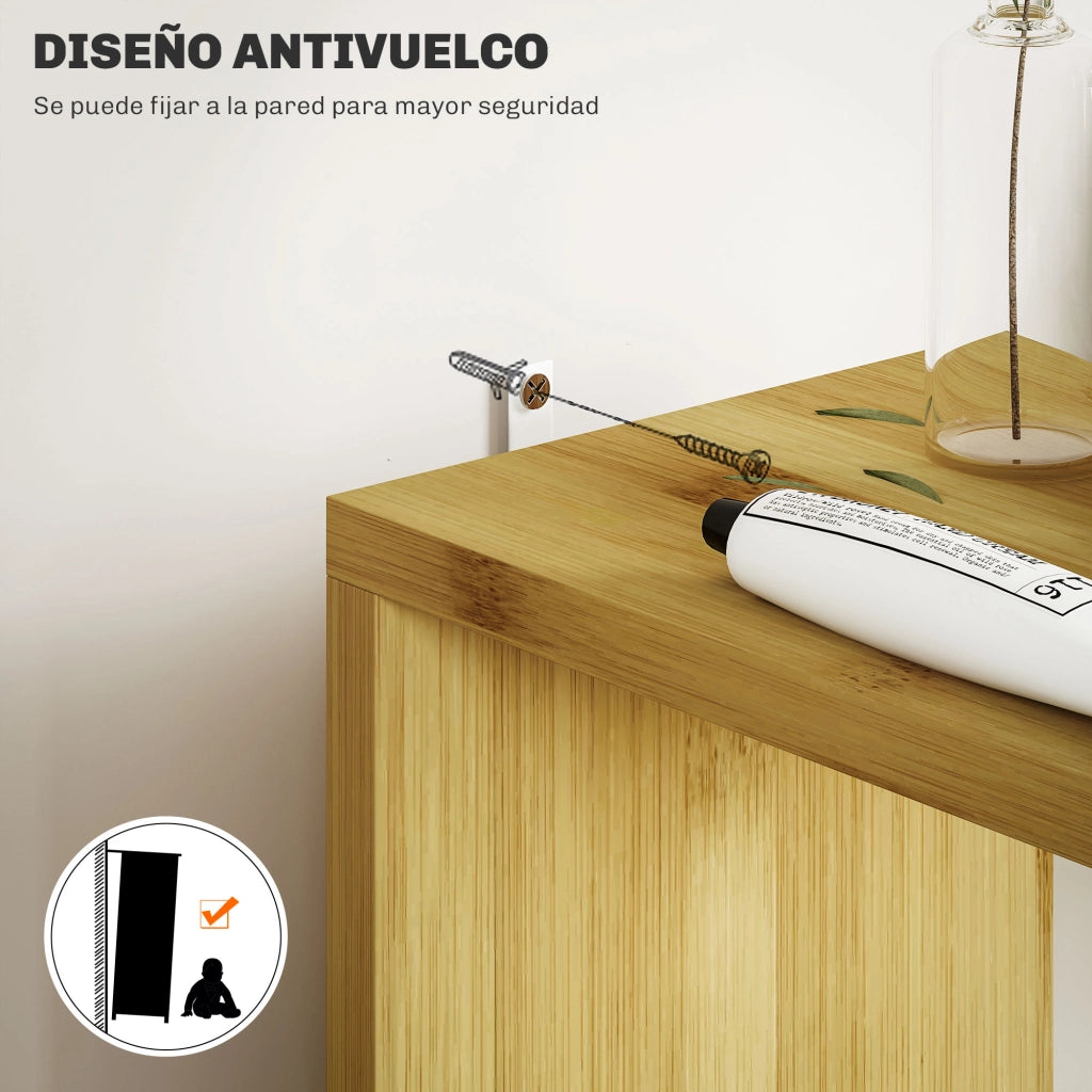 Mobile da Bagno con Ante e Ripiani Aperti ¨C Zephmum ¨C Legno Naturale 18x30x120 cm