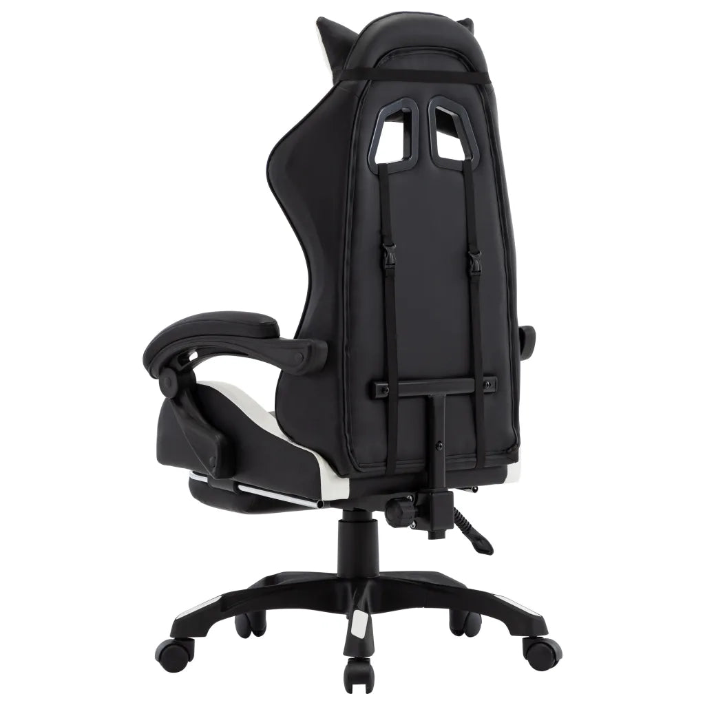 Sedia da Ufficio | Sedia da Gaming con Poggiapiedi Bianca e Nera in Similpelle
